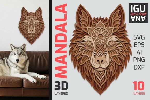 3D Wolf Mandala: Laser Cutting Wall Decor