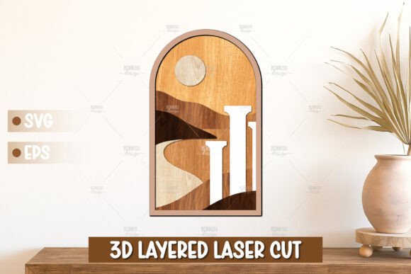 Ancient Columns at Sunset 3D Layered for Laser Cutting Wall Decor