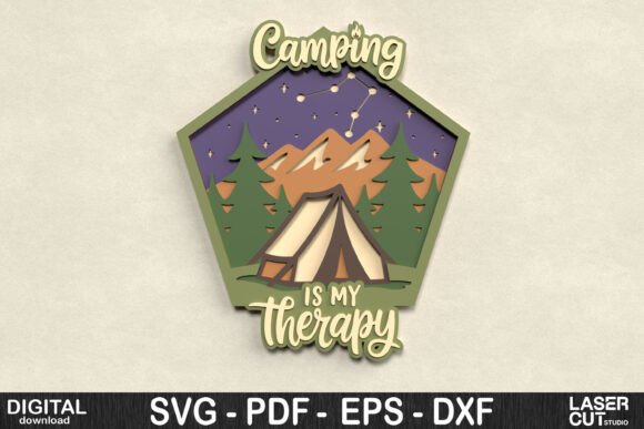 Camping Therapy SVG for Laser Cutting Wall Decor