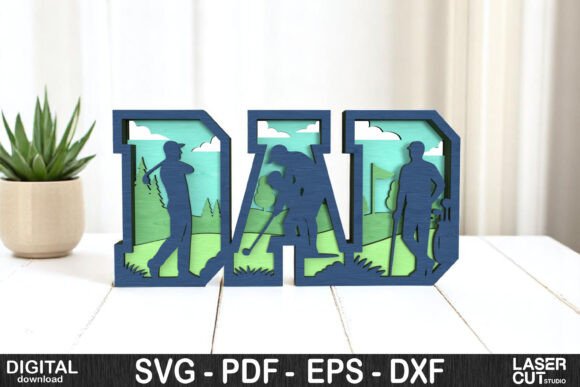 Dad Golf Scene 3D Layered Sign for Laser Cutting & Father S Day