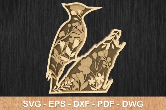 Floral Woodpecker: Laser Cutting Wall Decor