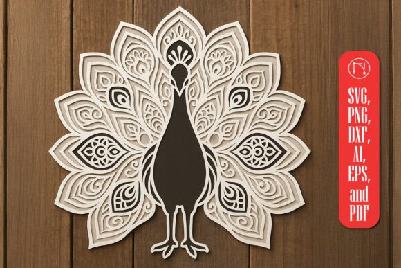 Multi-Layered Mandala Peacock SVG: 3D Animals