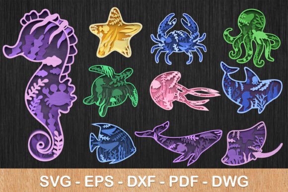 Ocean Animals SVG for Laser Cutting Wall Decor