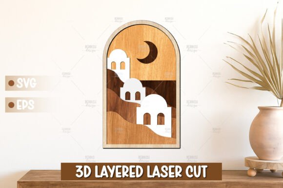 Santorini Crescent Night 3D Layered Laser Cutting Wall Decor