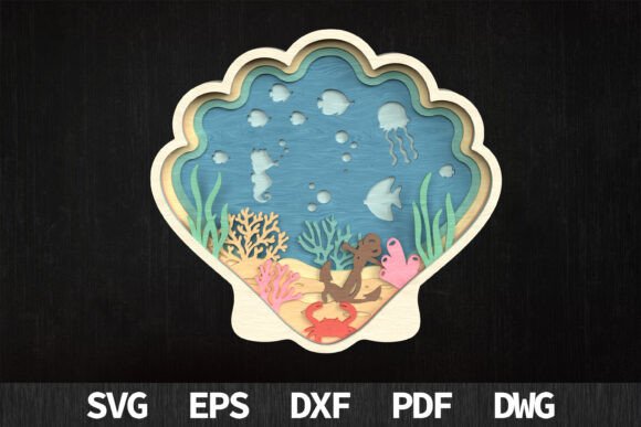 Seashell Ocean Scene 3D SVG for Laser Cutting & Wall Decor