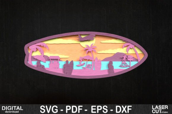 Surfboard Beach Scene: Laser Cutting & Wall Decor